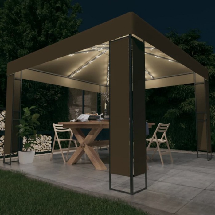 Gossi pavilion cu acoperis dublu &amp; lumini led, gri taupe, 3x3x2,7m