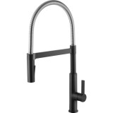 Baterie inalta pentru bucatarie IdroBric Austin, tip lebada, monocomanda, pipa flexibila/orientabila, cartus ceramic, Negru mat + Crom