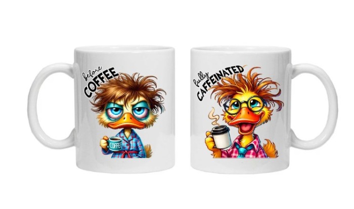 Cana alba personalizata &quot;inainte si dupa cafea - model 6&quot;, INOVATIX&reg;. 330ml