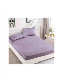 Set mov cu husa de pat si 2 fete de perna cu elastic, cu contur trandafiri, pentru pat de 2 persoane, Home
