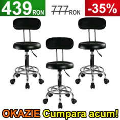 3x Scaun Salon, Taburet Negru cu Spatar, Dotari Salon Cosmetica, Coafor foto