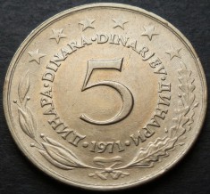 Moneda 5 DINARI / DINARA - RSF YUGOSLAVIA, anul 1971 *cod 2882 B = A.UNC