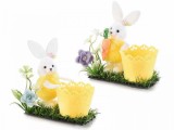 Cumpara ieftin Set 2 figurine Iepurasi cu ghiveci din textil galben 11x6x12 cm