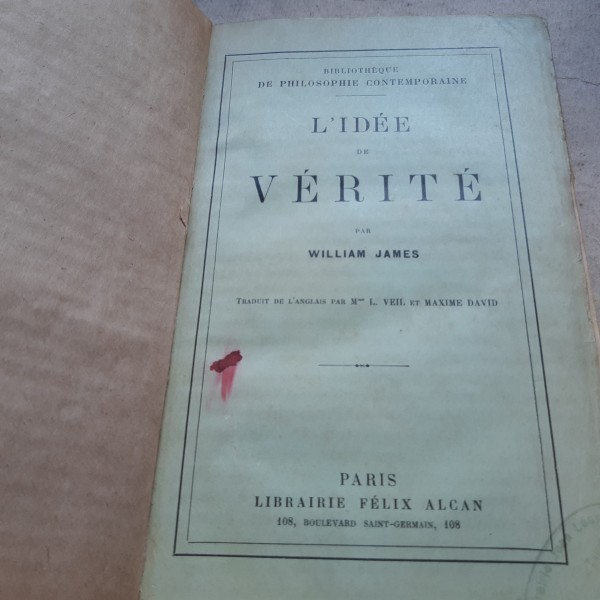 L&#039;IDEE DE VERITE - WILLIAM JAMES (CARTE IN LIMBA FRANCEZA)