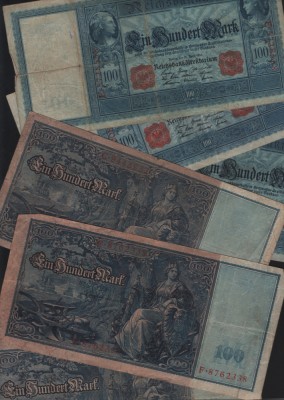 Germania 100 marci mark 1910 stampila rosie VG-F pret pe bucata foto