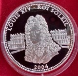 (A334) MONEDA DIN ARGINT REPUBLICA DEMOCRATICA CONGO - 10 FRANCS 2004, LUDOVIC XIV REGELE SOARE, PROOF, 20 GRAME, PURITATE 925, RARA