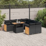 VidaXL Set mobilier grădină perne 9 piese negru poliratan/lemn acacia 3327688