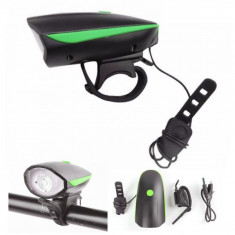 Lanterna LED 1W Far Bicicleta cu Sonerie si Incarcare USB FY058 foto