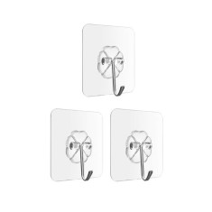 Set 3 carlige adezive transparente, rezistente, multifunctionale, plastic, metal