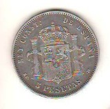 SV * Spania 5 PESETAS 1890 * ARGINT * Rege Alfonso XIII * VF +, Europa