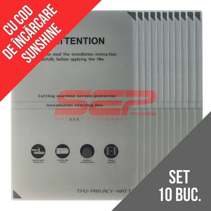 Set 10 bucati folie protectie hydrogel AAA TPU-PRIVACY - cu coduri de incarcare !