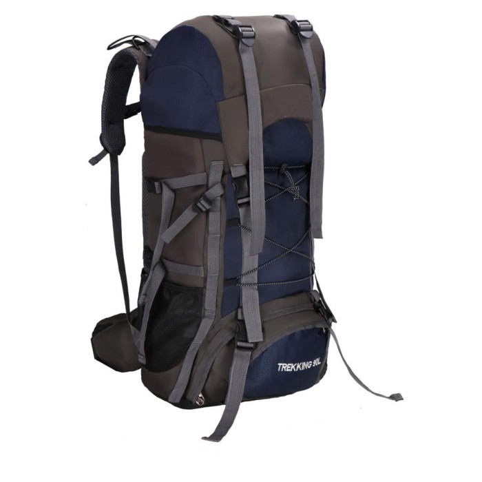 Rucsac tactic militar pentru drumetie, cu husa de ploaie, 90 litri, 25 kg, 74x32x20 cm, gri albastru