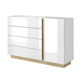 Cumpara ieftin Comoda 1 usa 4 sertare mdf natur stejar Grandson alb lucios City 138.2x40x90.5 cm