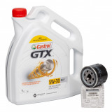 Set Ulei Motor Castrol GTX 5W-30 RN17 ACEA C3 Renault 5L 15CC30 + Filtru Ulei Oe Renault 8200257642