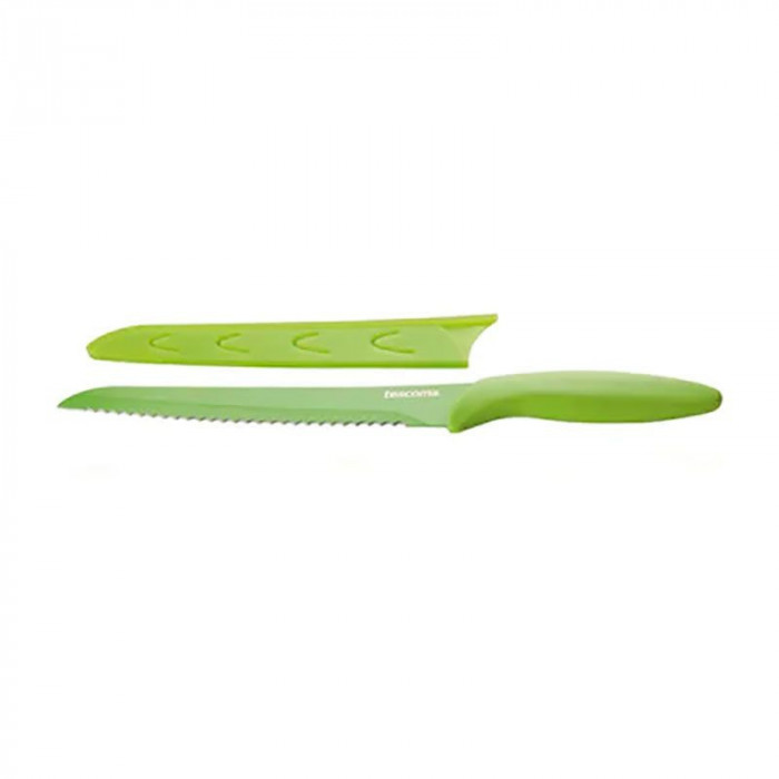 Cutit pentru paine antiaderent cu teaca, Tescoma Presto Tone, 20 cm, Verde