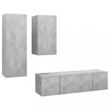 Cumpara ieftin Set de dulapuri TV, 4 piese, gri beton, lemn prelucrat