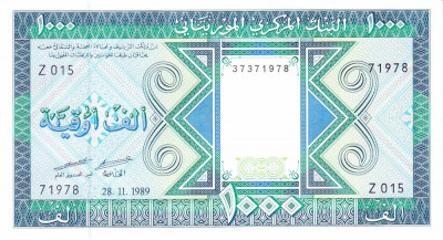 Bancnota Mauritania 1.000 Ouguiya 1989 - P7A UNC ( nepusa in circulatie ) foto