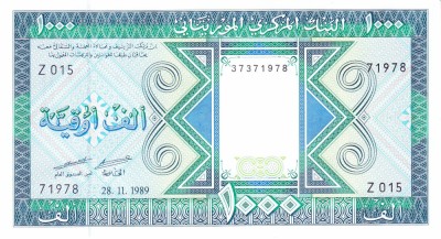 Bancnota Mauritania 1.000 Ouguiya 1989 - P7A UNC ( nepusa in circulatie ) foto