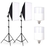 Cumpara ieftin Set de lumini pentru studio cu 2 softbox plus doua becuri LED 25W, suport reglabil 80 - 200 cm, Negru, Dactylion