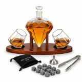 Set Decantor Diamant Deluxe, 2 Pahare Sticla, Suport Lemn