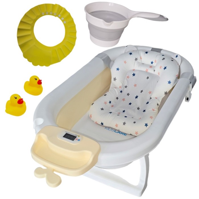 Cadita pliabila bej KidsCare, termometru, perna reductor, jucarii, protectie cap, cana pliabila for Your BabyKids