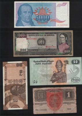 Set 5 bancnote de prin lume adunate (cele din imagini) #155 foto
