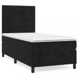 Cumpara ieftin Pat box spring cu saltea, negru, 90x200 cm, catifea