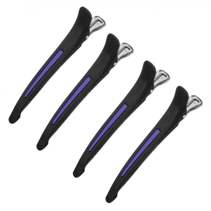 Clame Păr Coafor, Model Profesionale, Set 4 Buc, Culoare Negru și Mov, Material Plastic, Lungime 11cm