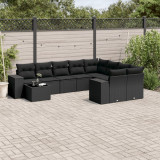 VidaXL Set canapele de grădină cu perne, 10 piese, negru, poliratan