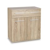 Cumpara ieftin Comoda dormitor HM Lima KM1, Pal Melaminat, cu 2 usi, un sertar, cant ABS, stejar sonoma