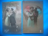 HOPCT 1687 CUPLU-ROMANTICA-FRANTA--LOT 2 CARTI POSTALE VECHI-CIRCULATE