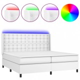 Cumpara ieftin Pat cu arcuri, saltea si LED, alb, 200x200 cm, piele ecologica