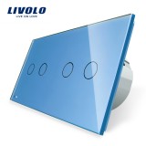 Cumpara ieftin Intrerupator touch dublu+dublu Livolo din sticla albastra