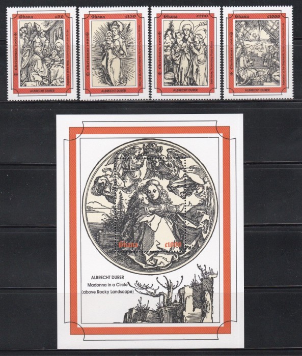 Ghana 1993 - Crăciun - Gravuri de Albrecht D&uuml;rer, Serie scurta + Colita, MNH