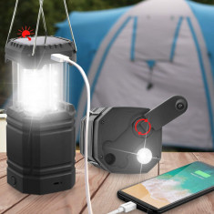 Lanternă de camping cu LED-uri, lanterne solare, lumină lungă până la 40 de ore,