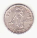 Monedă argint Filipine 10 centavos 1944 XF -WW II