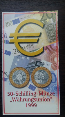 MONEDA AUSTRIA - 50 SCHILLING 1999, EUROPAISCHE WAHRUNGSUNION, UNC IN BLISTER foto