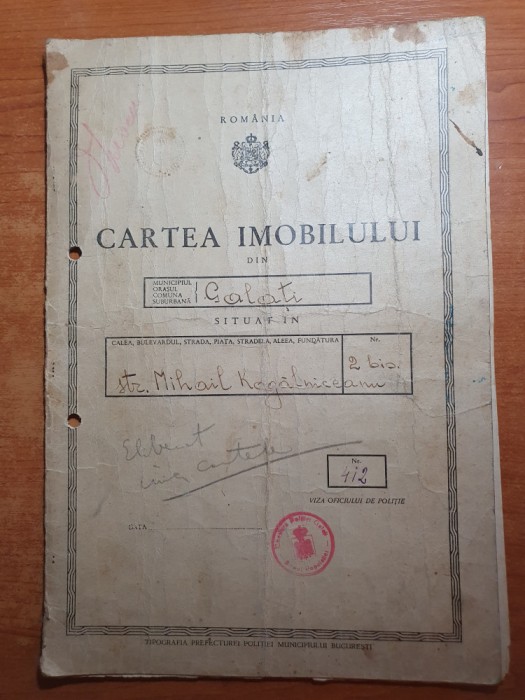 cartea imobilului din anul 1939 - galati - strada mihail kogalniceanu