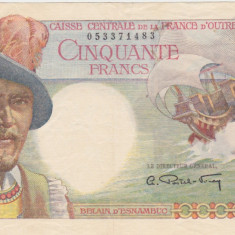 FRENCH EQUATORIAL AFRICA Franta 50 Franci FRANCS Belain d'Esnambuc ND(1947) XF