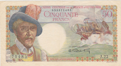 FRENCH EQUATORIAL AFRICA Franta 50 Franci FRANCS Belain d&amp;#039;Esnambuc ND(1947) XF foto