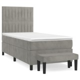 Cumpara ieftin Pat box spring cu saltea, gri deschis, 100x200 cm, catifea