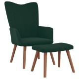 Cumpara ieftin Scaun de relaxare cu taburet, verde inchis, catifea