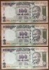 B11 14 - Bancnota foarte veche - India - 100 rupii - 2010 - trei bancnote serii consecutive