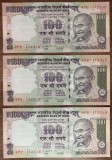 B11 14 - Bancnota foarte veche - India - 100 rupii - 2010 - trei bancnote serii consecutive