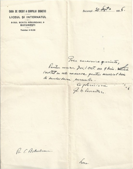 A4074N Liceul și internatul Casa de Credit a Corpului Didactic, București, 1936, lot de 3 acte