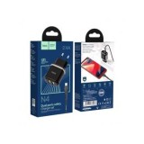 INCARCATOR RETEA, ADAPTOR PRIZA HOCO N4, 12W 2.4A, 2XUSB CU CABLU DE DATE MICROUSB, NEGRU, BLISTER