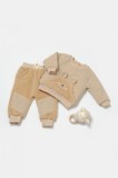 Cumpara ieftin Set bluza cu buzunar si pantaloni Ursulet, Winter muselin, 100% bumbac dublat - Apricot, BabyCosy (Marime: 6-9 luni)