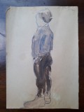 8. Portret de baiat, acuarela veche, pictura anii &#039;60