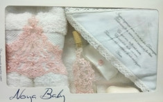 Trusou Botez alb cu broderie roz pentru fetite - set complet pentru biserica TRB504 foto