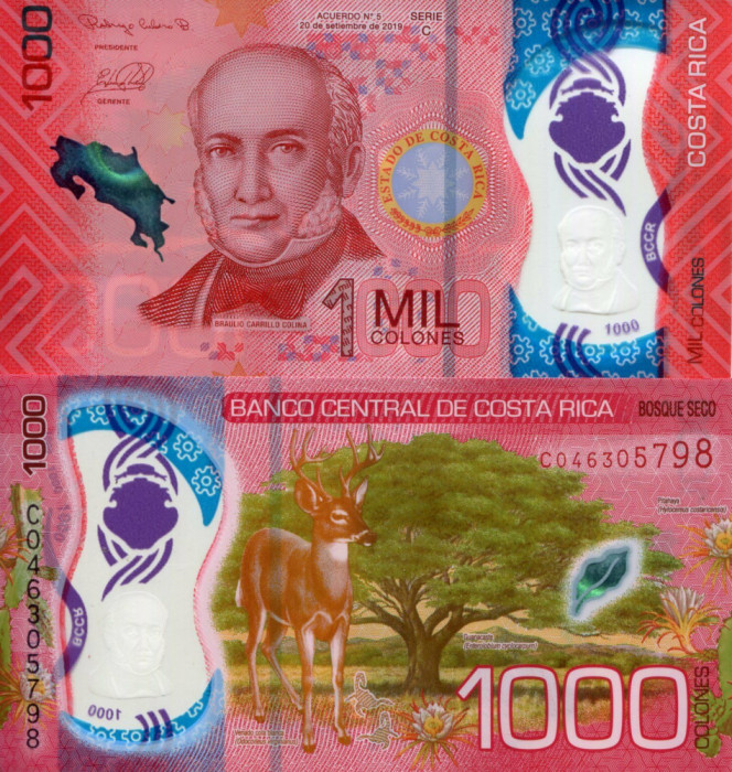 !!! COSTA RICA - 1.000 COLONES 2019 (2021) - P NEW - UNC / POLIMER